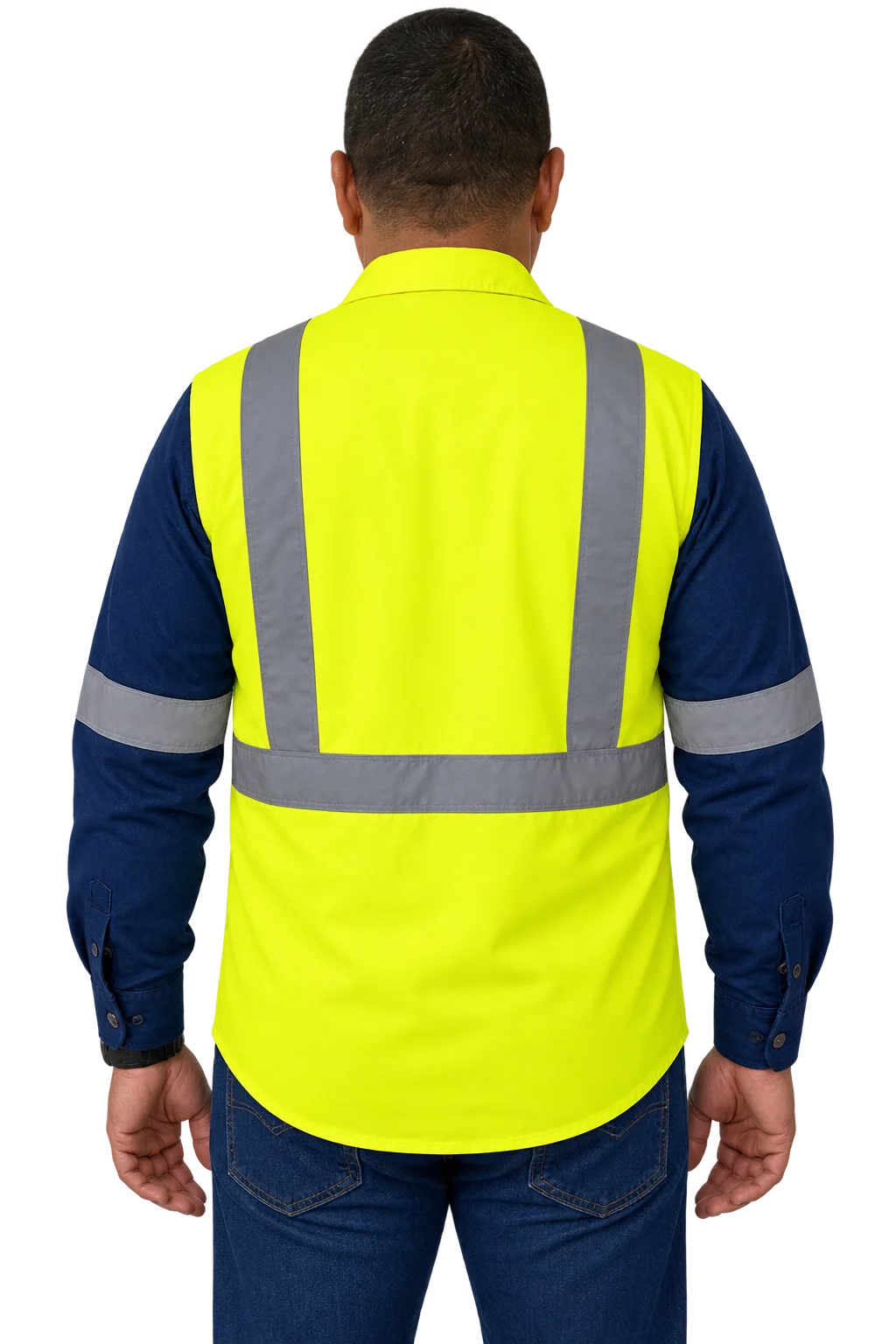 Camisa bicolor denim + drill (reverso)