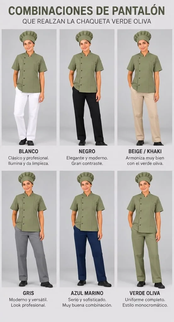 Chaqueta de chef verde oliva (reverso)